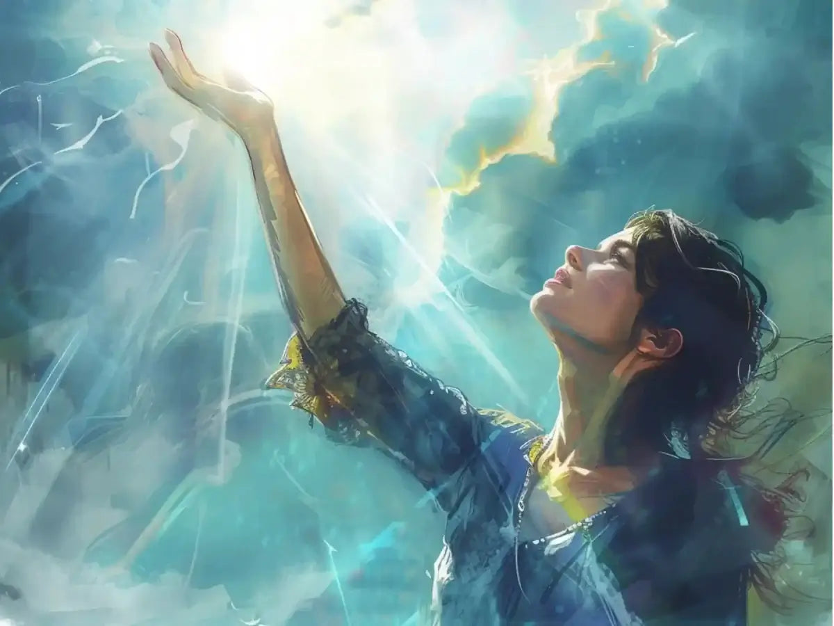 a woman holds her hand describing her faith and spirituality