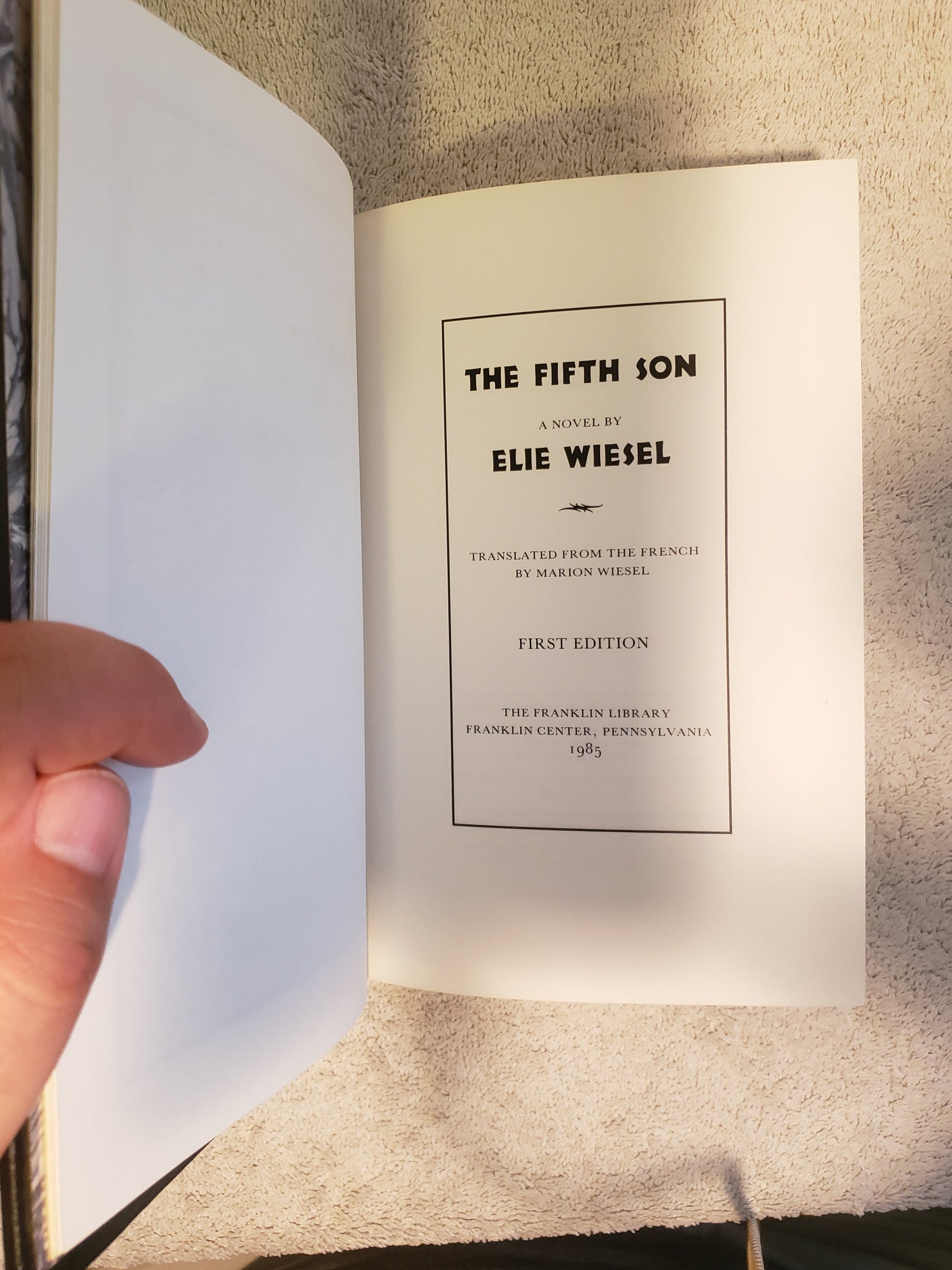 The Fifth Son - Ellie Wiesel (Franklin signed first edition) - Jennifer & Ryan Books