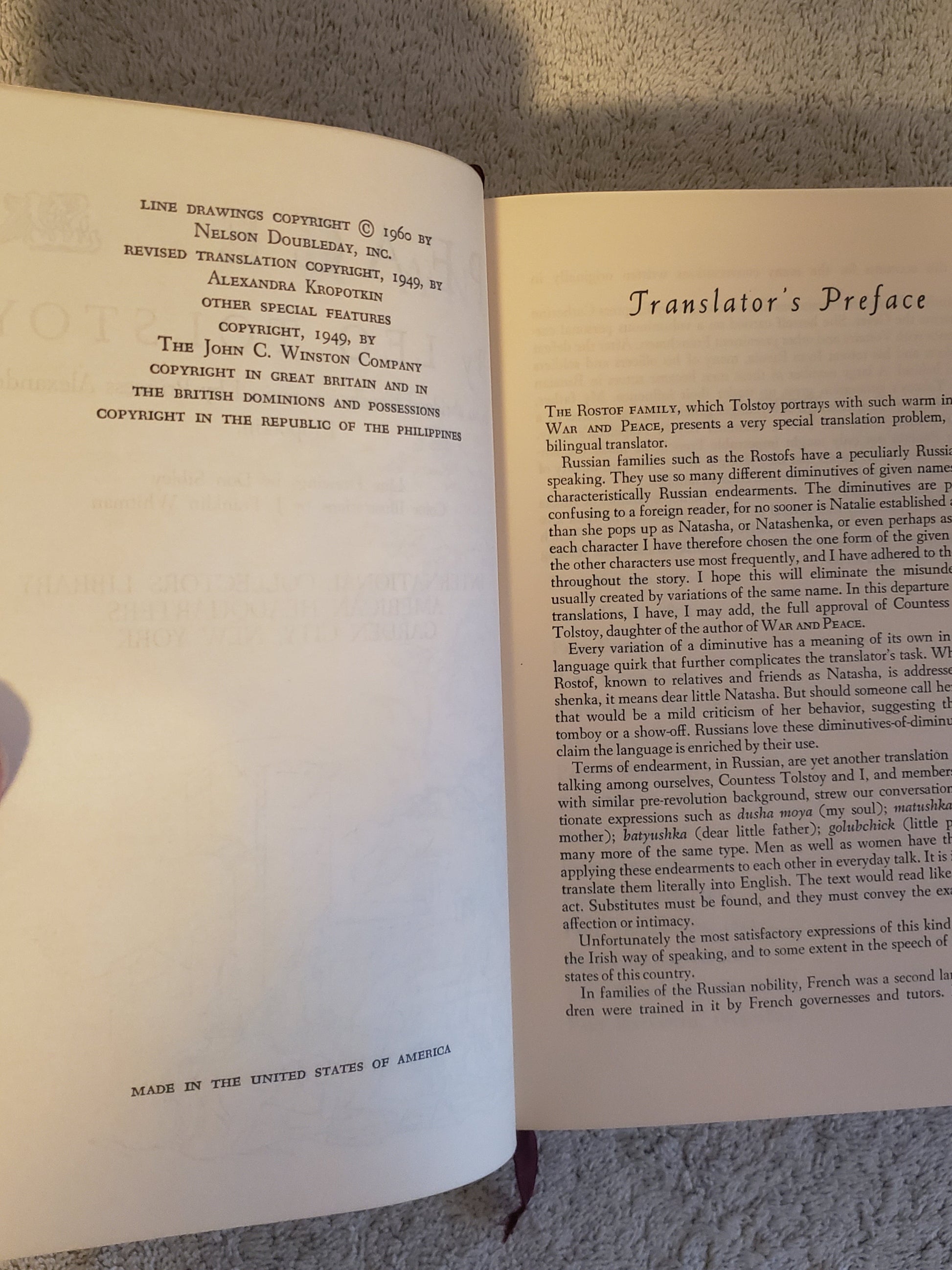 War and Peace in an Abridged Translation Revised By Princess Alexandra Kropotkin (International Collector's Library Edition) - Jennifer & Ryan Books